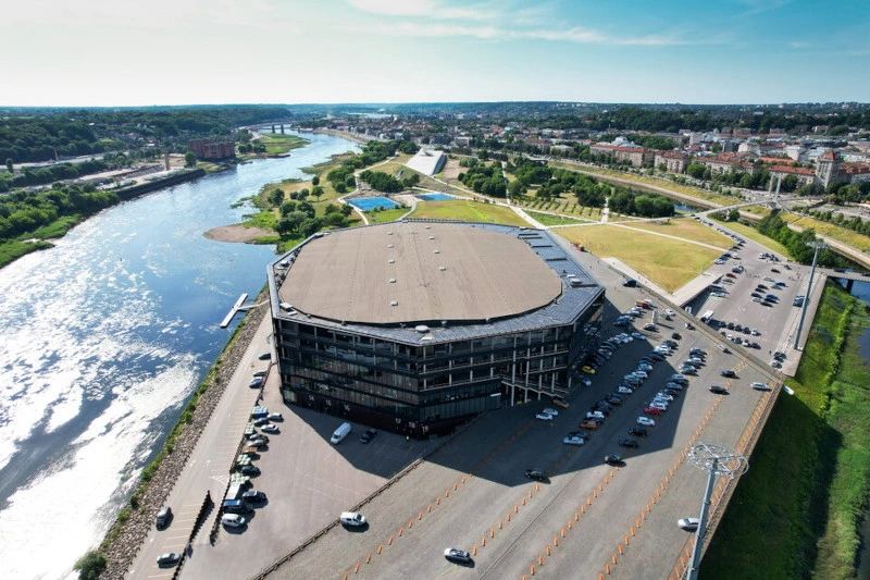 Zalgiris Arena in Kaunas, on the river bank