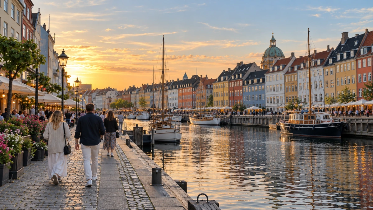 Scandinavian canal-side buildings in soft evening light, ahead of André Rieu’s June 2027 concerts